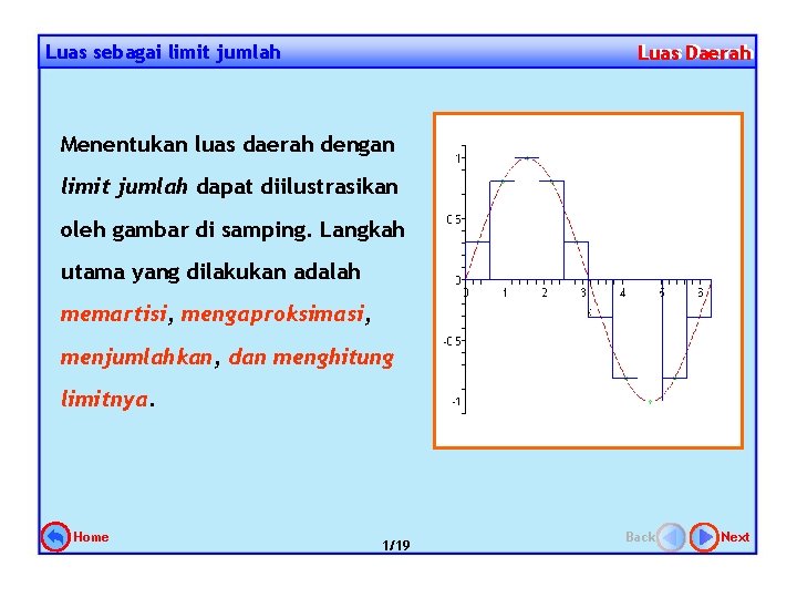 Luas sebagai limit jumlah Luas Daerah Luas Menentukan luas daerah dengan Y limit jumlah