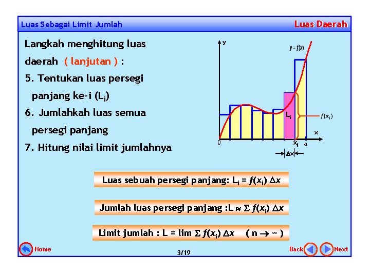 Luas Daerah Luas Sebagai Limit Jumlah Langkah menghitung luas y daerah ( lanjutan )