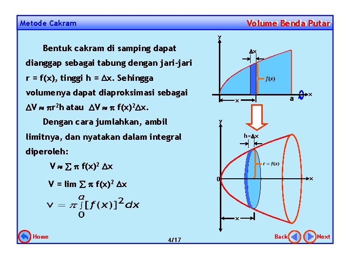 Volume Benda Putar Volume Metode Cakram y Bentuk cakram di samping dapat x dianggap