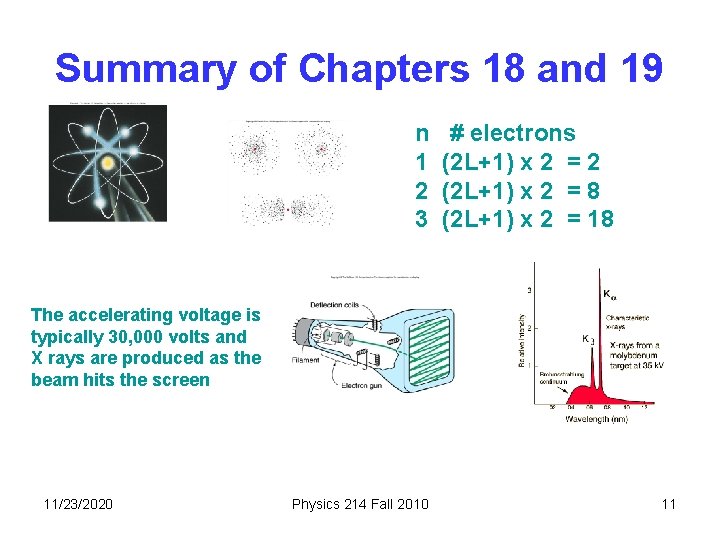 Summary of Chapters 18 and 19 n 1 2 3 # electrons (2 L+1)