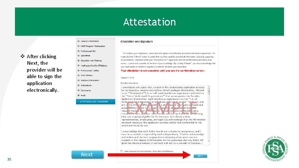 Attestation v After clicking Next, the provider will be able to sign the application