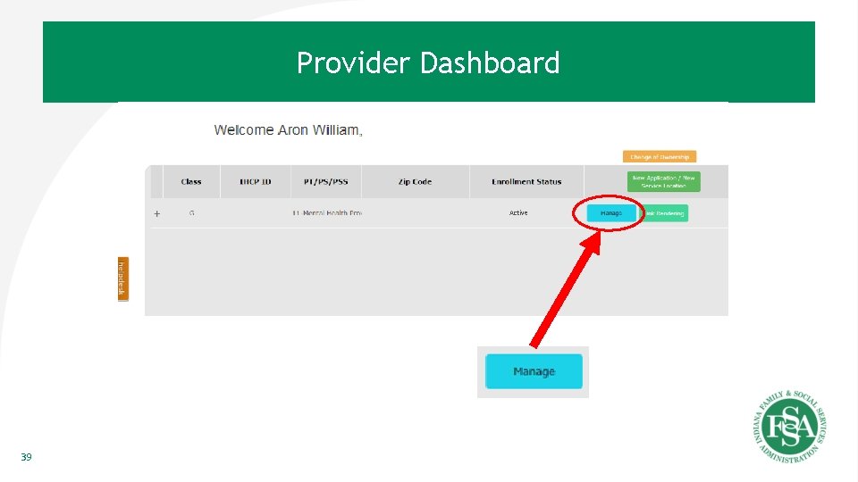 Provider Dashboard Active 39 