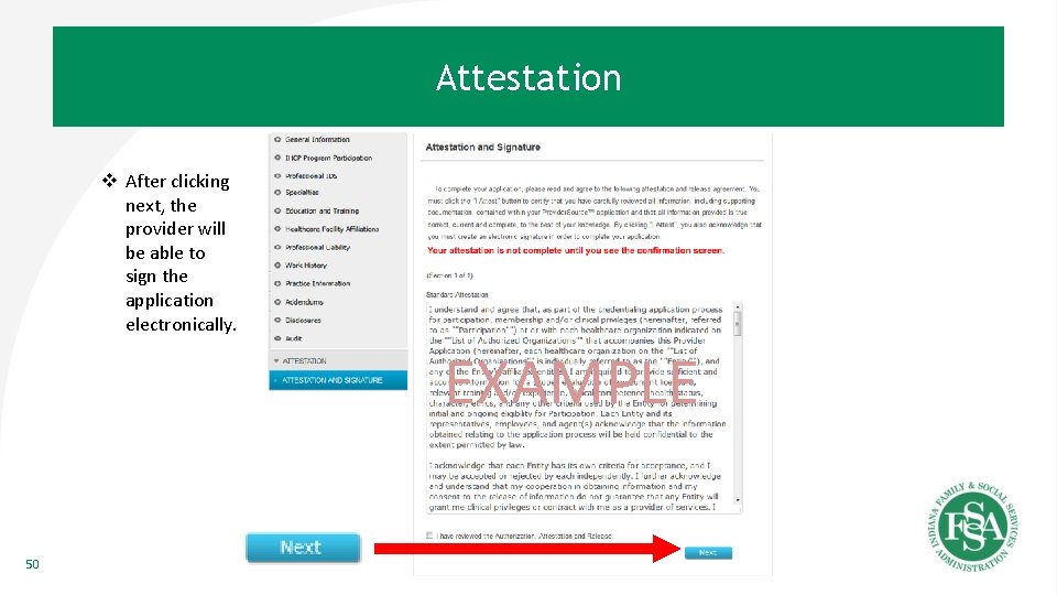 Attestation v After clicking next, the provider will be able to sign the application