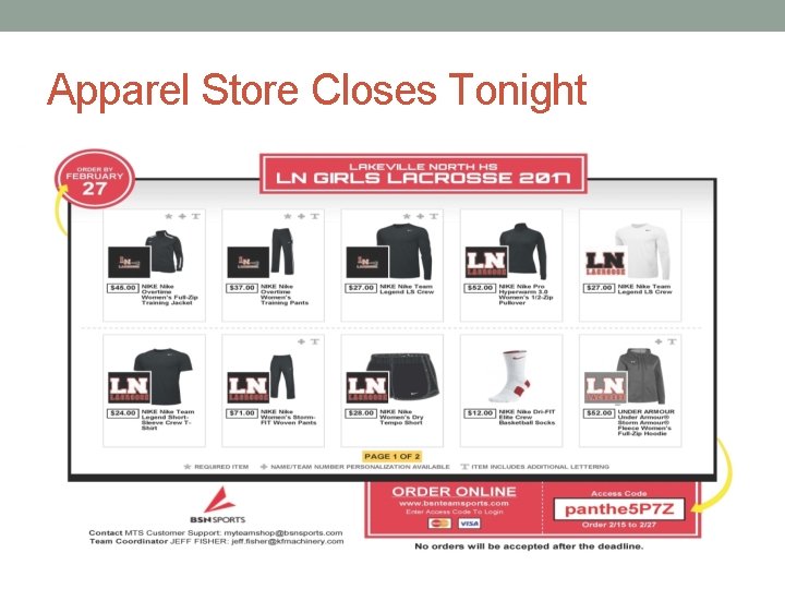 Apparel Store Closes Tonight 