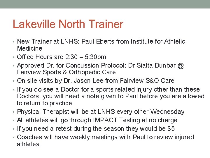 Lakeville North Trainer • New Trainer at LNHS: Paul Eberts from Institute for Athletic