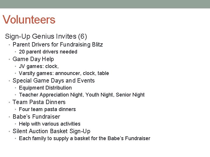 Volunteers Sign-Up Genius Invites (6) • Parent Drivers for Fundraising Blitz • 20 parent