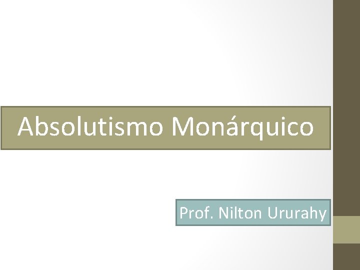 Absolutismo Monárquico Prof. Nilton Ururahy 