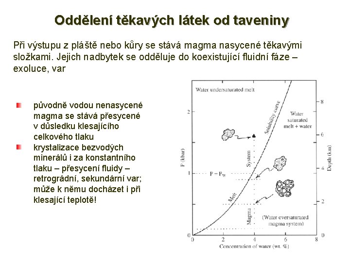Oddělení těkavých látek od taveniny Při výstupu z pláště nebo kůry se stává magma Oddělení těkavých látek od taveniny Při výstupu z pláště nebo kůry se stává magma