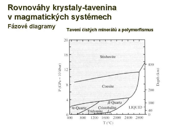 Rovnováhy krystaly-tavenina v magmatických systémech Fázové diagramy Josef Zeman Tavení čistých minerálů a polymorfismus