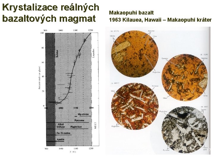 Krystalizace reálných bazaltových magmat Josef Zeman Makaopuhi bazalt 1963 Kilauea, Hawaii – Makaopuhi kráter