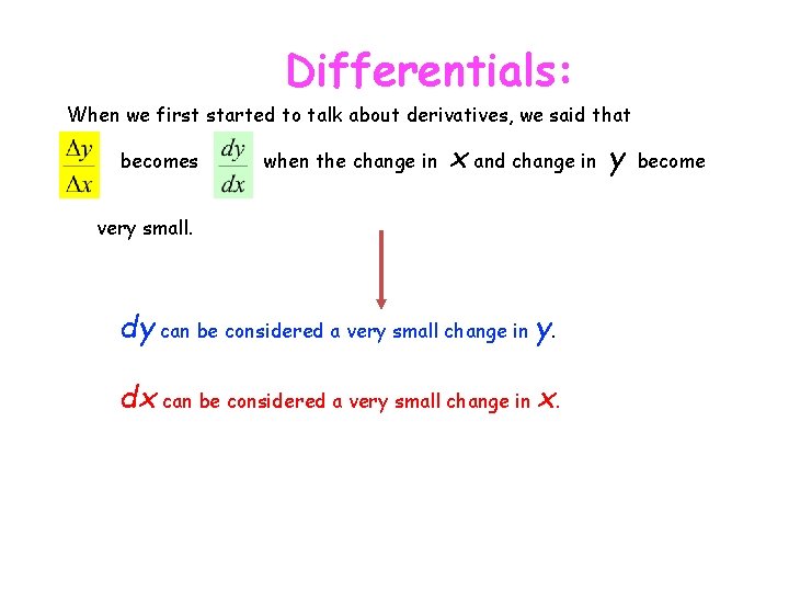 Differentials: When we first started to talk about derivatives, we said that becomes when