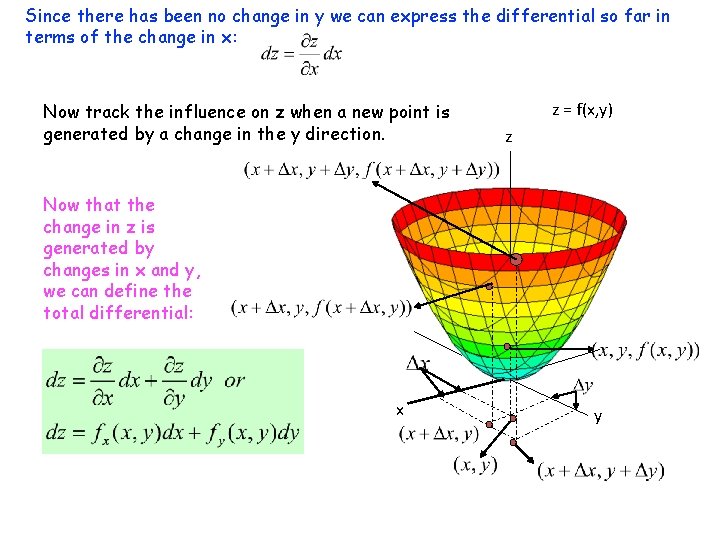 Since there has been no change in y we can express the differential so