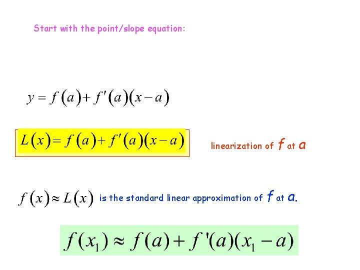 Start with the point/slope equation: linearization of is the standard linear approximation of f