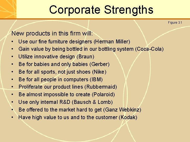 Corporate Strengths Figure 3. 1 New products in this firm will: • • •