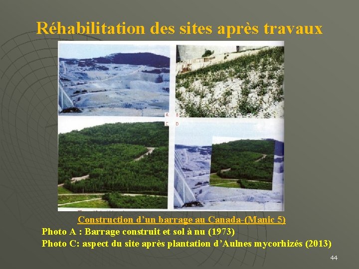 Réhabilitation des sites après travaux Construction d’un barrage au Canada-(Manic 5) Photo A :