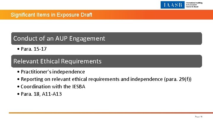 Significant Items in Exposure Draft Conduct of an AUP Engagement • Para. 15 -17