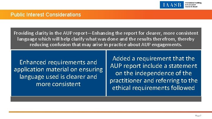 Public Interest Considerations Providing clarity in the AUP report—Enhancing the report for clearer, more