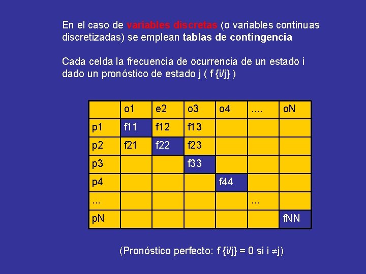En el caso de variables discretas (o variables continuas discretizadas) se emplean tablas de