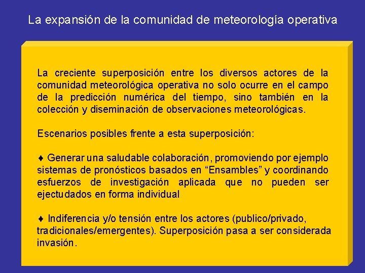 La expansión de la comunidad de meteorología operativa La creciente superposición entre los diversos