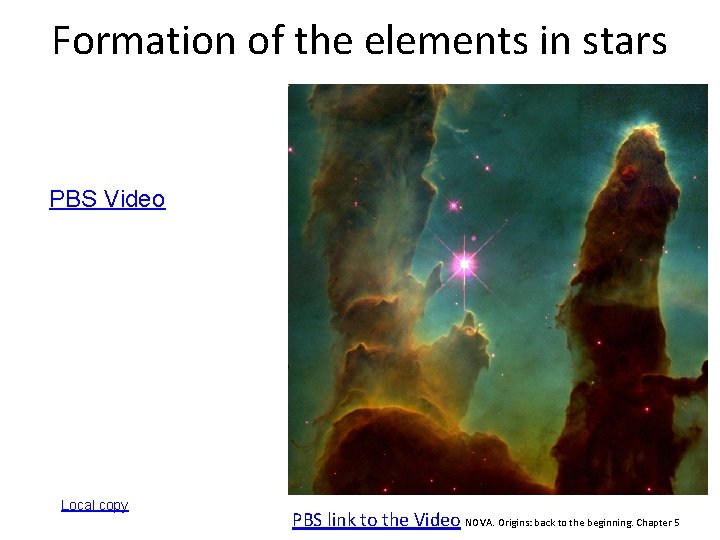 Formation of the elements in stars PBS Video Local copy • PBS link to