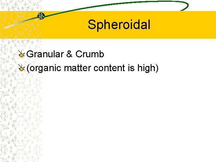 Spheroidal Granular & Crumb (organic matter content is high) Spheroidal Granular & Crumb (organic matter content is high)