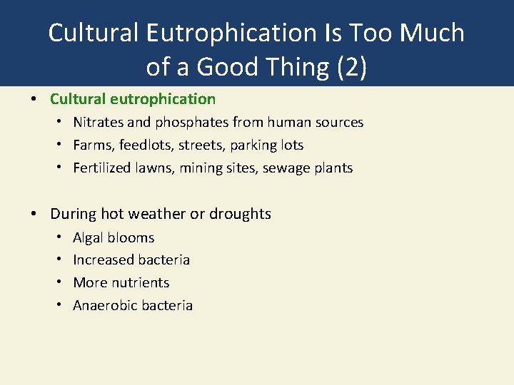 Cultural Eutrophication Is Too Much of a Good Thing (2) • Cultural eutrophication •