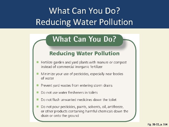 What Can You Do? Reducing Water Pollution Fig. 20 -22, p. 554 