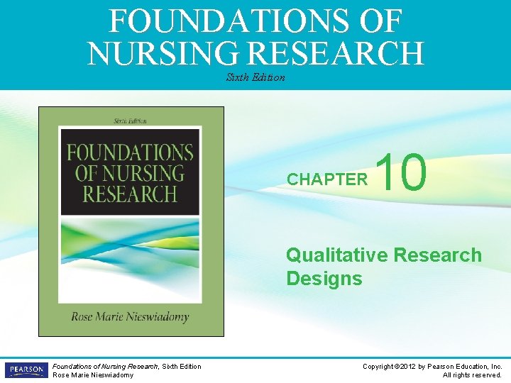 FOUNDATIONS OF NURSING RESEARCH Sixth Edition CHAPTER 10 Qualitative Research Designs Foundations of Nursing