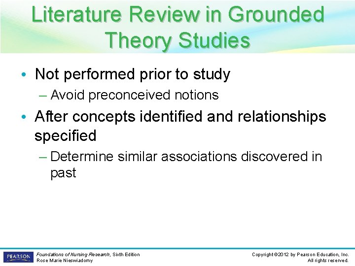 Literature Review in Grounded Theory Studies • Not performed prior to study – Avoid