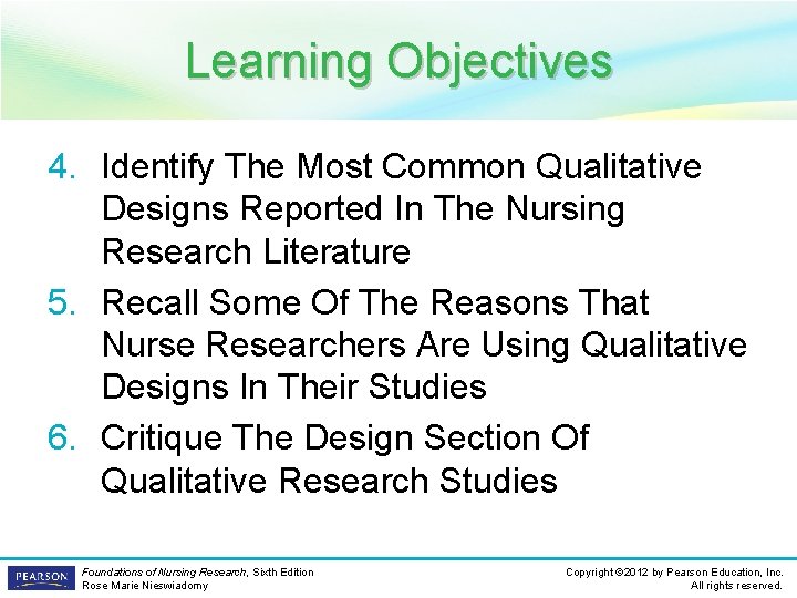 Learning Objectives 4. Identify The Most Common Qualitative Designs Reported In The Nursing Research