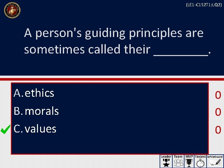 (LE 1 -C 1 S 2 T 1: LQ 2) A person's guiding principles