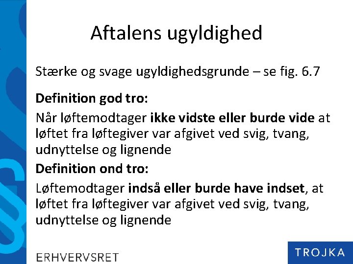 Aftalens ugyldighed Stærke og svage ugyldighedsgrunde – se fig. 6. 7 Definition god tro: