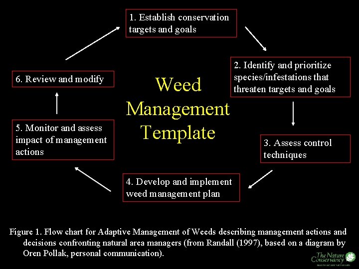 1. Establish conservation targets and goals 6. Review and modify 5. Monitor and assess