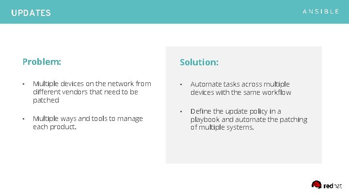 UPDATES Problem: • • Multiple devices on the network from different vendors that need
