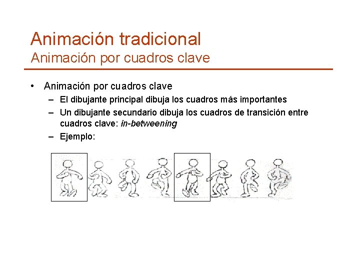 Animación tradicional Animación por cuadros clave • Animación por cuadros clave – El dibujante