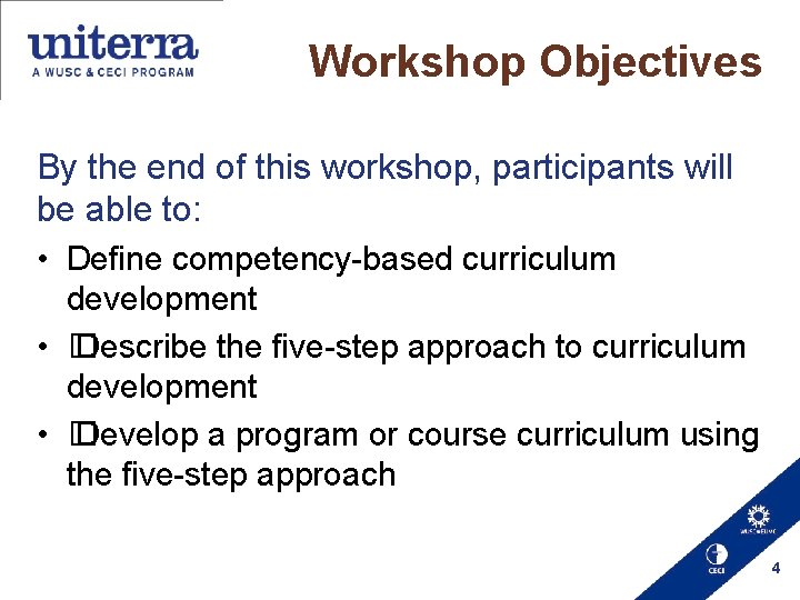 Workshop Objectives By the end of this workshop, participants will be able to: •
