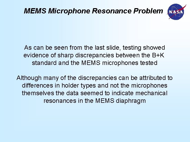 MEMS Microphone Resonance Problem As can be seen from the last slide, testing showed