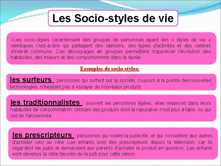 Les Socio-styles de vie =Les socio-styles caractérisent des groupes de personnes ayant des «