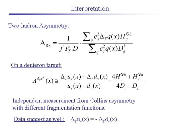 Interpretation Two-hadron Asymmetry: On a deuteron target: Independent measurement from Collins asymmetry with different