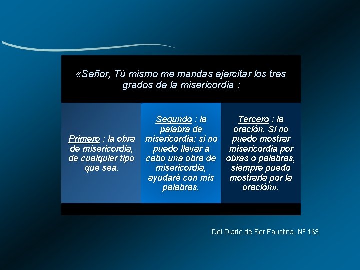  «Señor, Tú mismo me mandas ejercitar los tres grados de la misericordia :