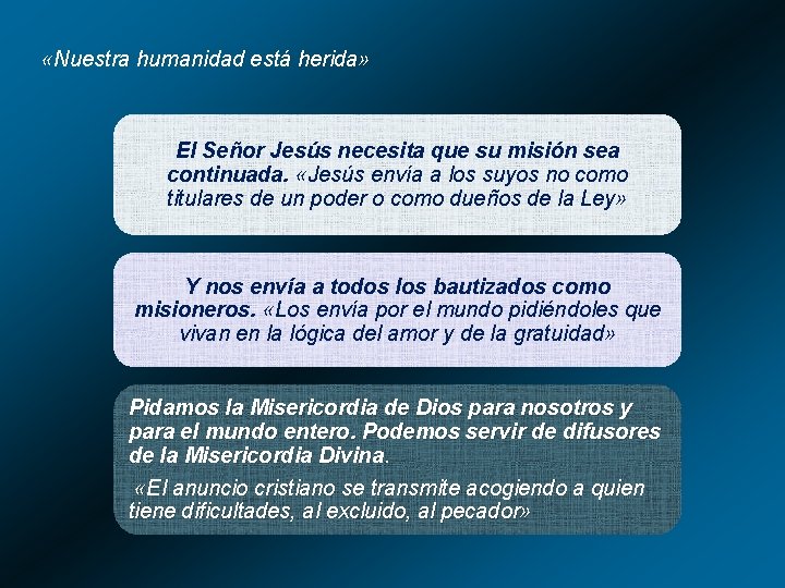  «Nuestra humanidad está herida» El Señor Jesús necesita que su misión sea continuada.