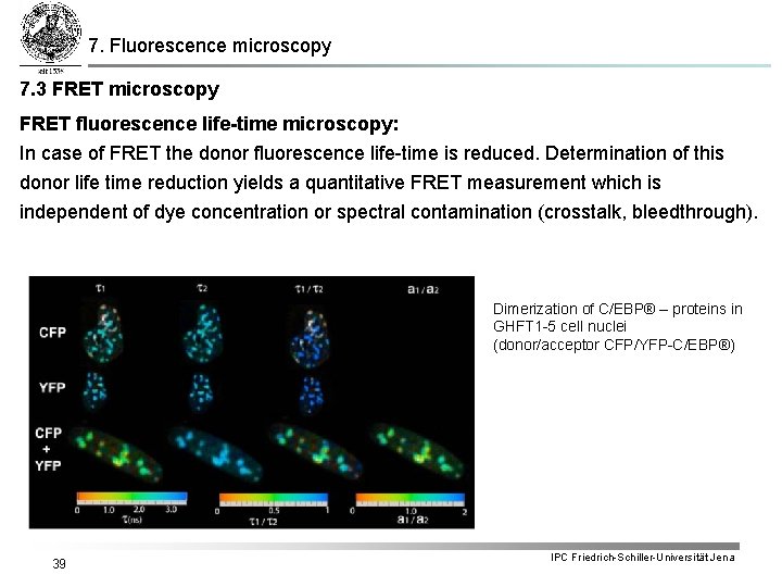 7. Fluorescence microscopy 7. 3 FRET microscopy FRET fluorescence life-time microscopy: In case of