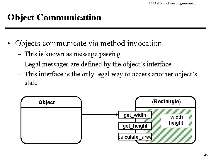 CSC 205 Software Engineering I Object Communication • Objects communicate via method invocation –