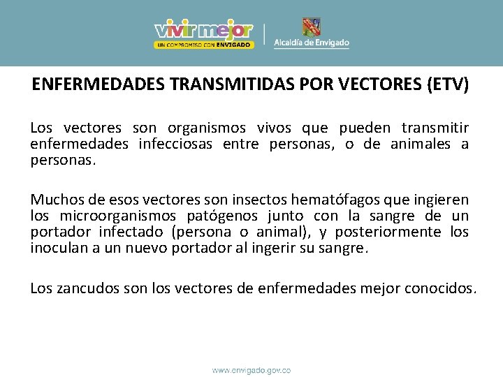 ENFERMEDADES TRANSMITIDAS POR VECTORES (ETV) Los vectores son organismos vivos que pueden transmitir enfermedades ENFERMEDADES TRANSMITIDAS POR VECTORES (ETV) Los vectores son organismos vivos que pueden transmitir enfermedades