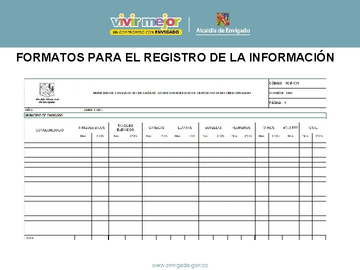 FORMATOS PARA EL REGISTRO DE LA INFORMACIÓN FORMATOS PARA EL REGISTRO DE LA INFORMACIÓN