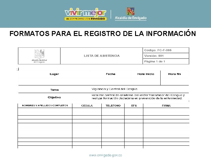FORMATOS PARA EL REGISTRO DE LA INFORMACIÓN FORMATOS PARA EL REGISTRO DE LA INFORMACIÓN