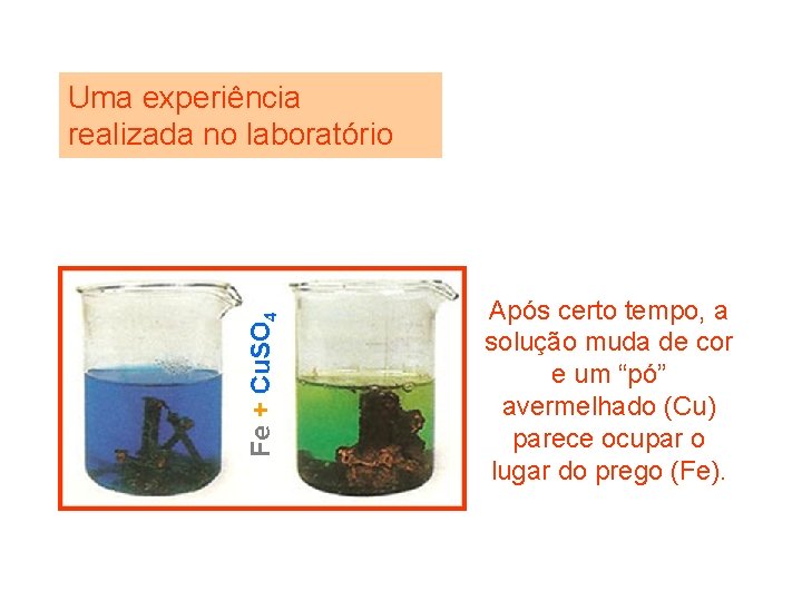 Uma experiência realizada no laboratório Após certo tempo, a solução muda de cor e