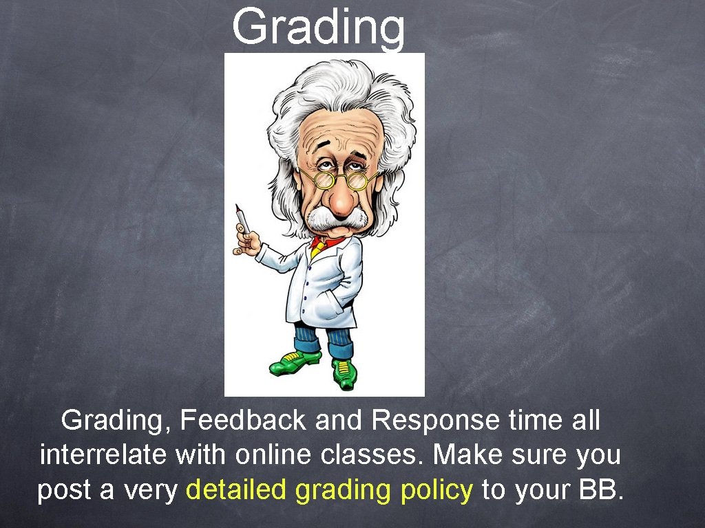 Grading, Feedback and Response time all interrelate with online classes. Make sure you post