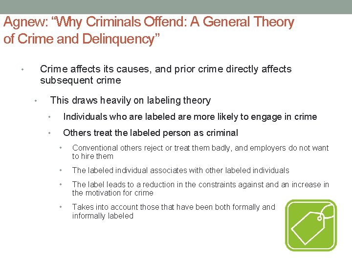 Agnew: “Why Criminals Offend: A General Theory of Crime and Delinquency” Crime affects its