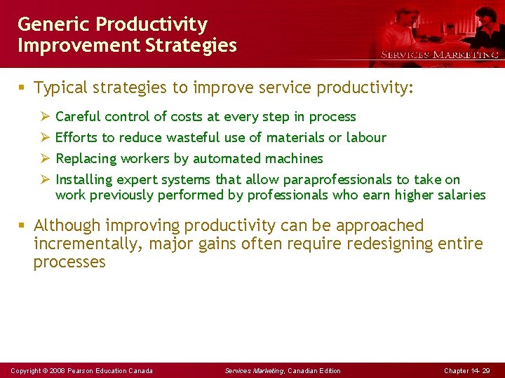 Generic Productivity Improvement Strategies § Typical strategies to improve service productivity: Ø Careful control